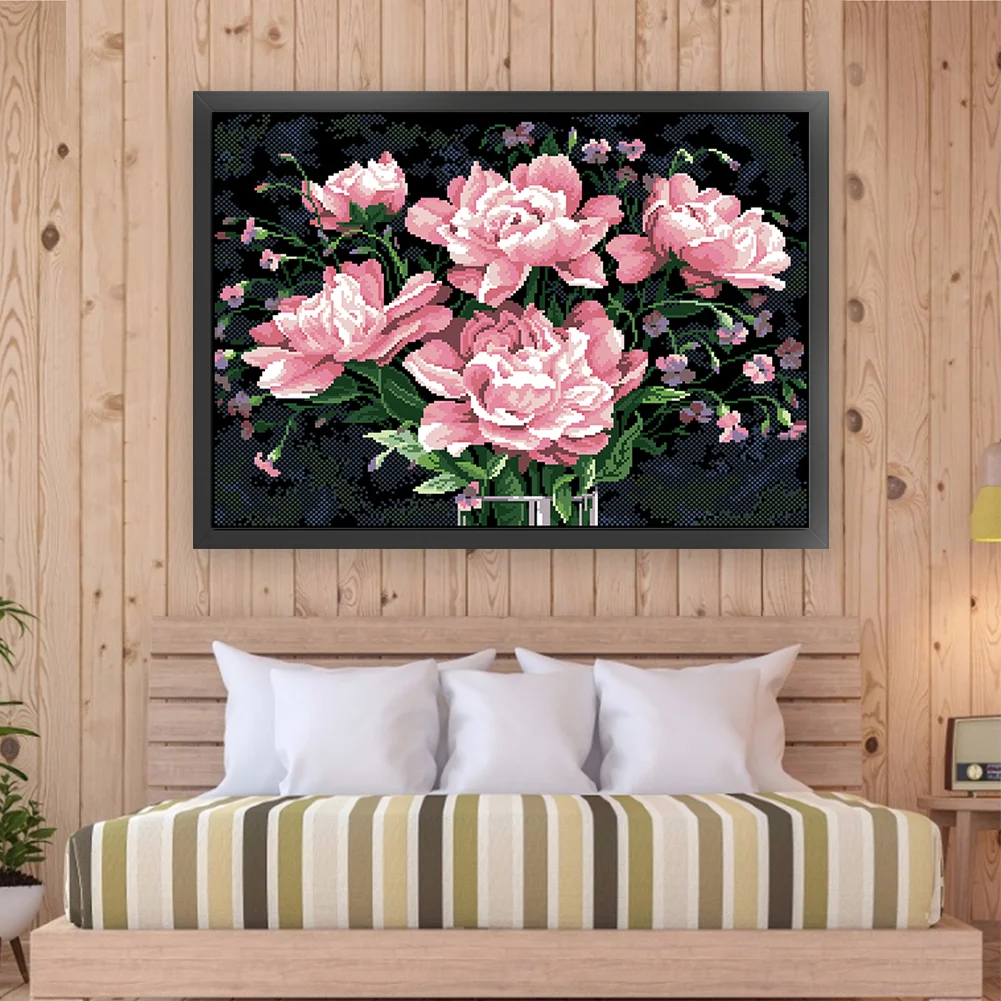 9CT Full Stamped Cross Stitch Bead Embroidery- Peony(Canvas|63*48CM)