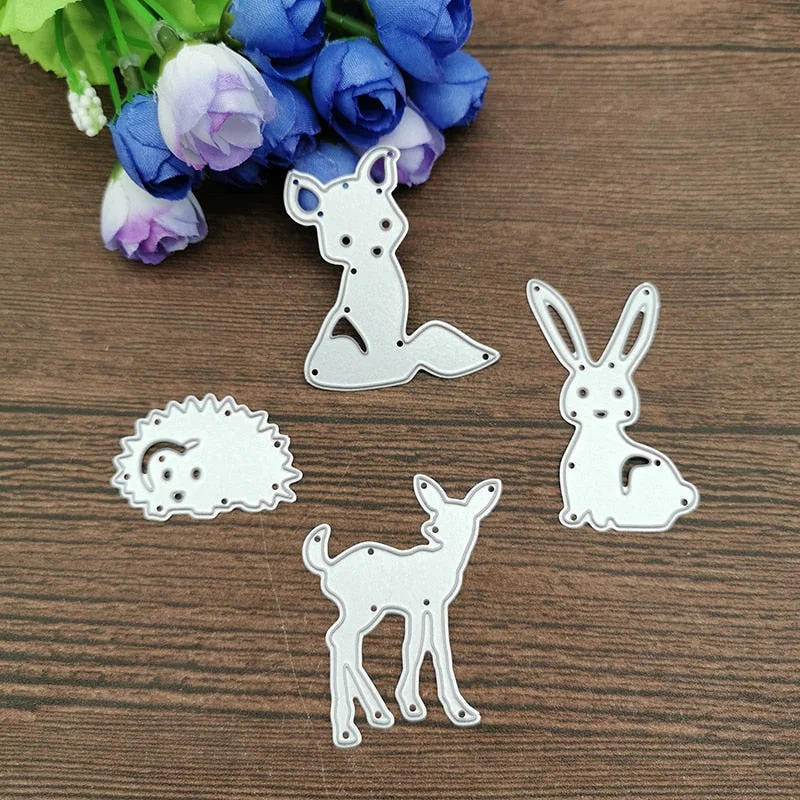 4Pcs Rabbit fox deer hedgeh Metal Cutting Dies Stencils For DIY Scrapbooking Decorative Embossing Handcraft Die Cutting Template