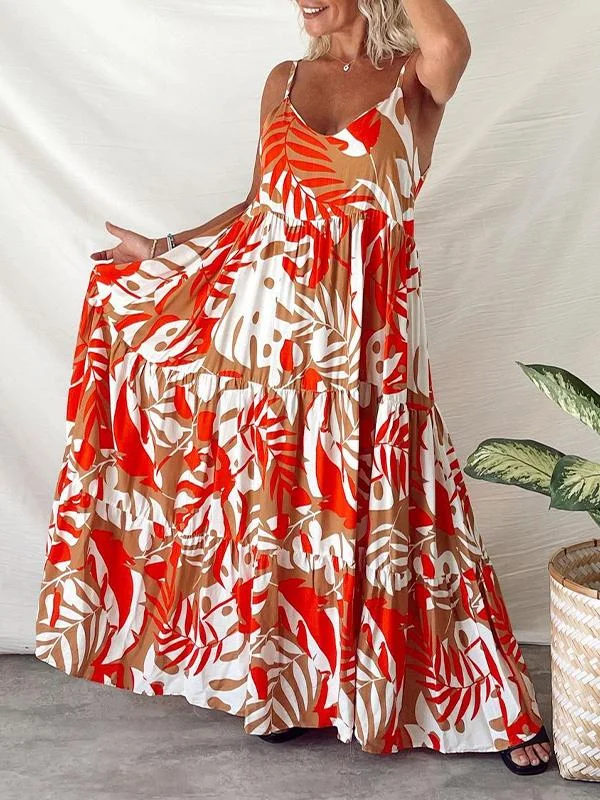 Suspender Print V-neck Dress