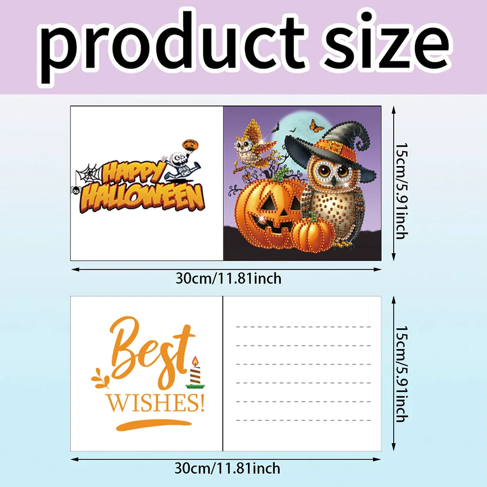 6Pcs DIY Halloween Owl Diamond Painting Greeting Card Diamond Handmade Card