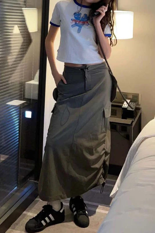 Casual Drawstring Waist And Slit Hem Pockets Cargo Skirt