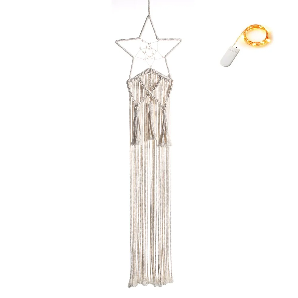 Moon Star Macrame Dream Catcher Wall Hanging Boho Room Decor Kids Girls Home Decoration With Led Light Gifts Dropshipping