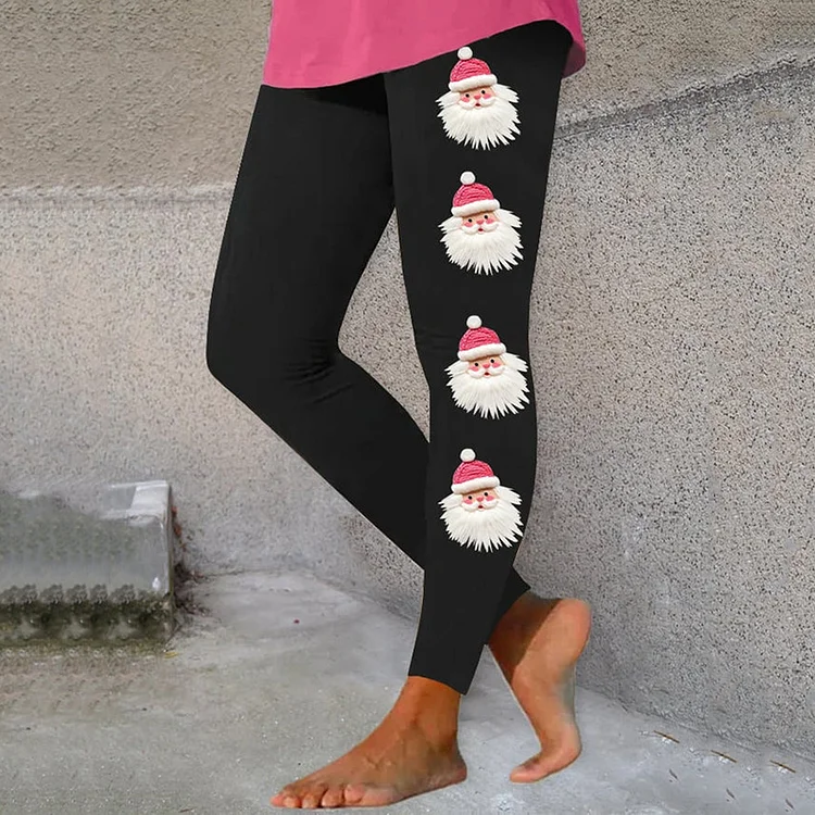 Santa Claus Print Casual Leggings