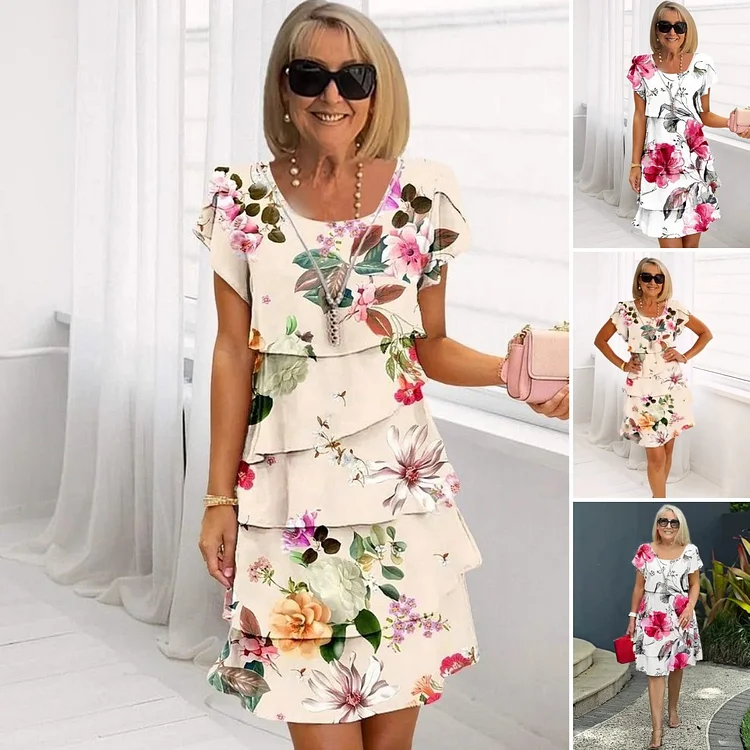 🔥HOT SALE 50% OFF & free shipping🔥🌸Spring Specials🌸Multi-plant Floral Print Cascade Dress