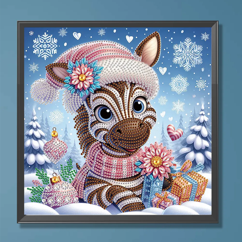 Diamond Painting - Partial Special Shaped Drill - Christmas Zebra(Canvas|30*30cm)