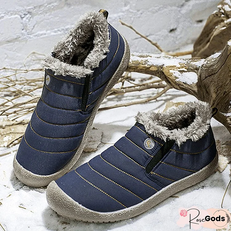 Large Size Unisex Waterproof Fur Lining Slip On Snow Boots