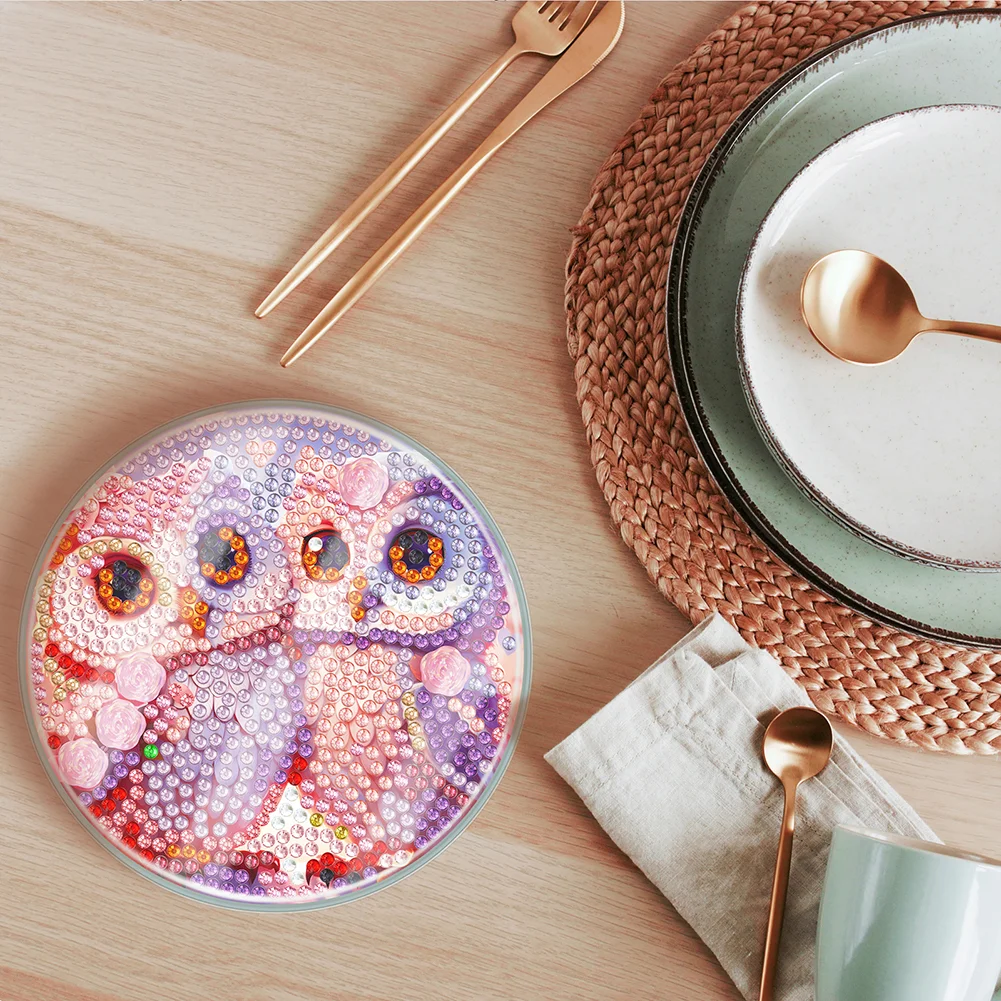 [Upgrade - Waterproof Coaster]6pcs DIY Owl Coaster Set Holiday Christmas for Adults and Beginners(With Covers)