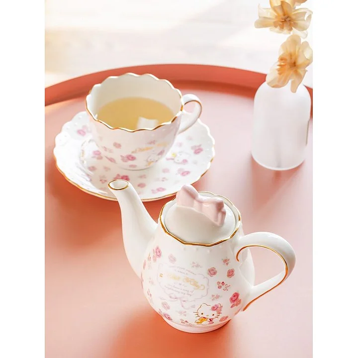 Hello Kitty Tableware Ceramic Teapot Teacup Saucer Set Cute