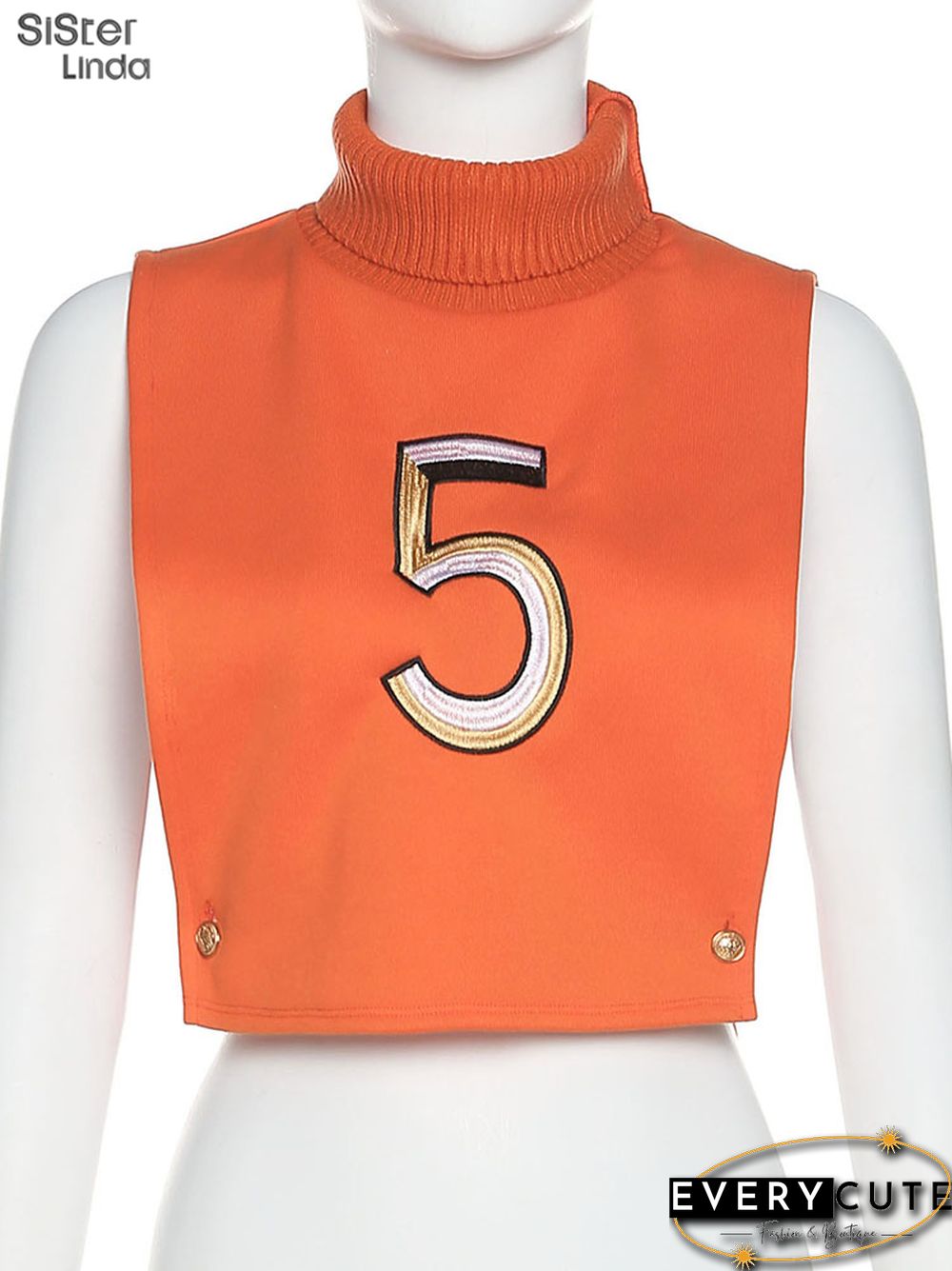 Casual Letter Embroidery Y2K Tank Top Women Sleeveless Knit Turtleneck Side Hollow Wild Slim Stretch Trend Vest