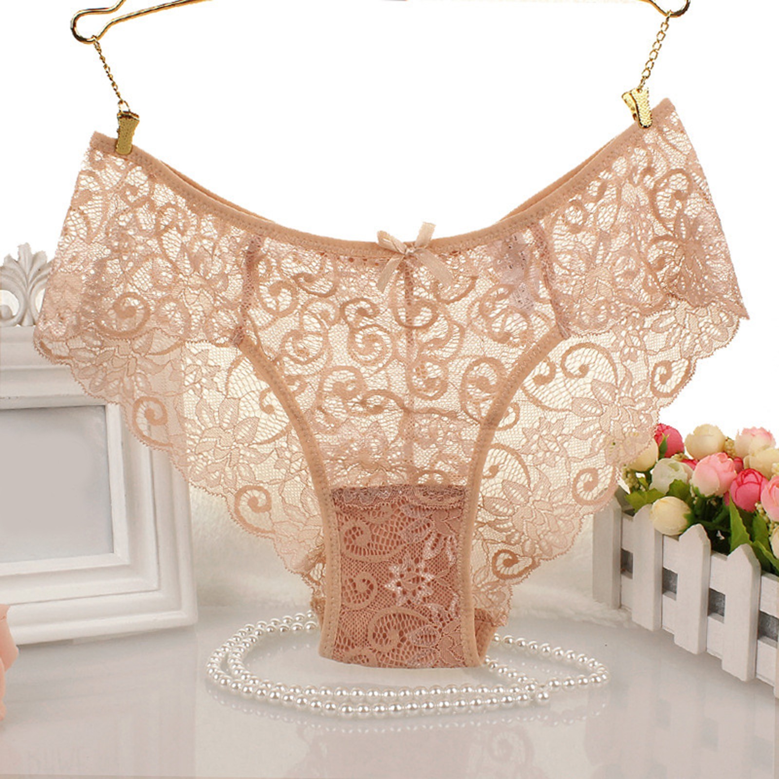 Xinyulin Women Flower Lace Panties Low Waist See-Through G-String Bow Knot Soft Thong Breathable Everyday Underwears нижнее бельё женские