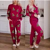 Women's Christmas Sequin Long Sleeve Top and Elastic Waistband Tie Pocket Pants Set