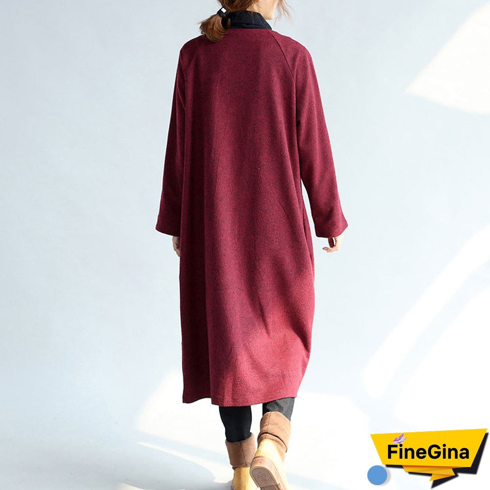 red winter cotton cardigans plus size long sleeve woolen vintage trench coats