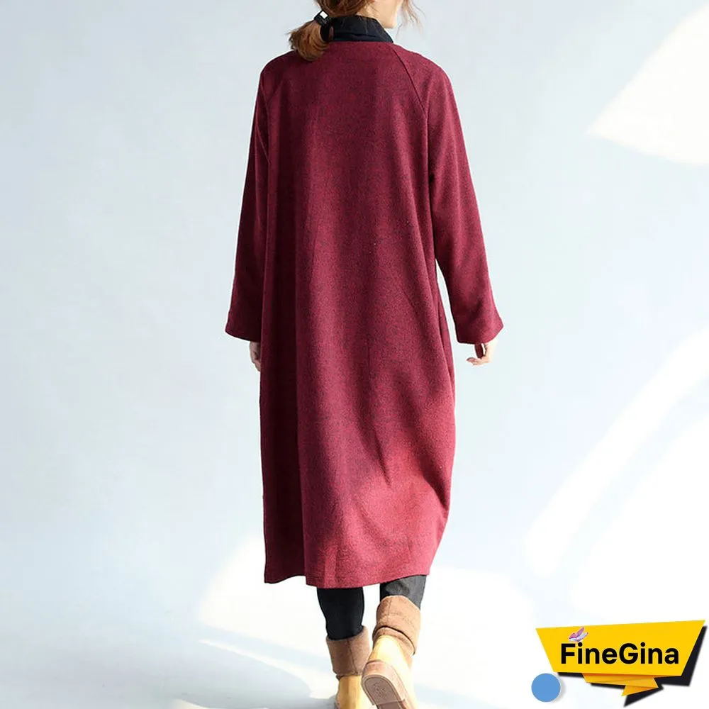 red winter cotton cardigans plus size long sleeve woolen vintage trench coats