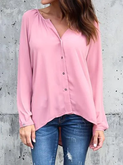 Women Half Sleeve V-neck Solid Color Dress