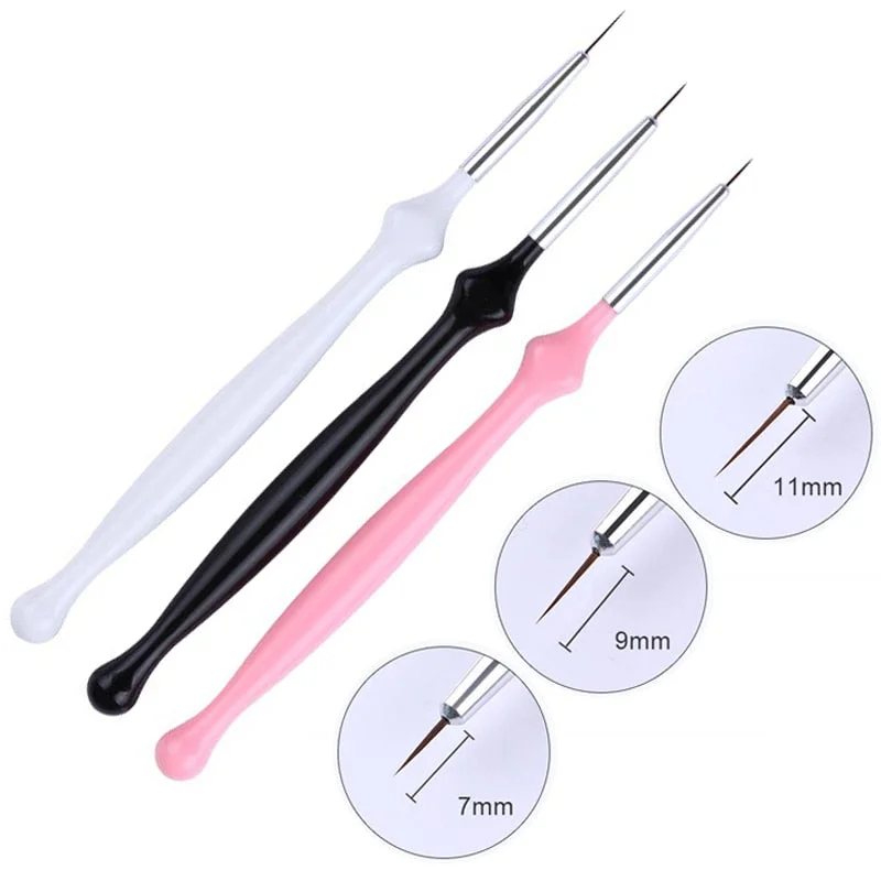 3Pcs/Set Gold Nail Art Brush Painting Drawing Pen Tips Manicuring French Stripe Liner Acrylic Gel UV Polish Brushes Nail Tool-Nail Inspo