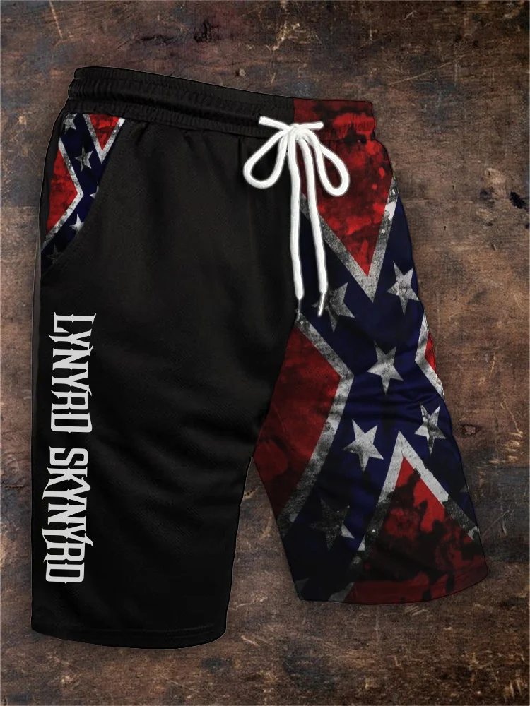 Men's Rock Band Rebel Flag Contrast Shorts