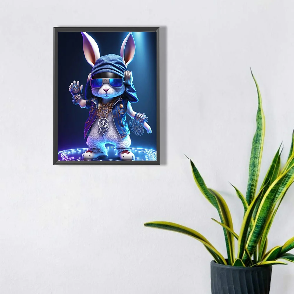 Full Round Diamond Painting 30*40cm - Rock Animal Rabbit On Stage