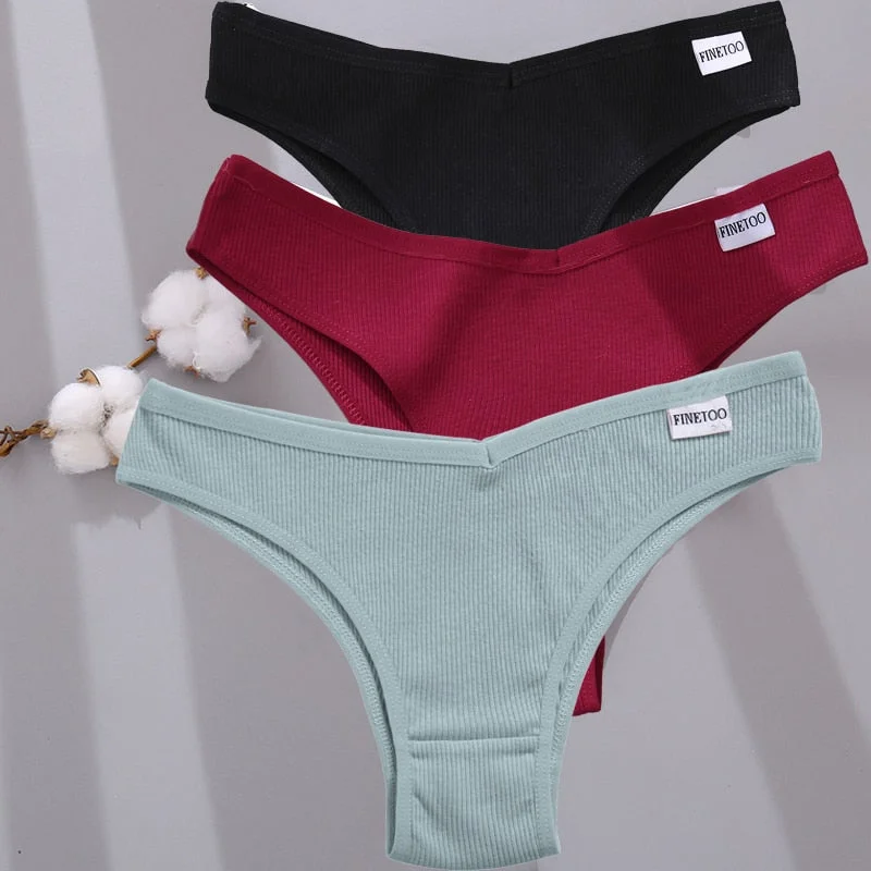 FINETOO 3PCS/Set Women Cotton Lingerie Female Thongs Sexy Underwear For Woman Low-Rise Underpant Women's Panties Bikini Briefs