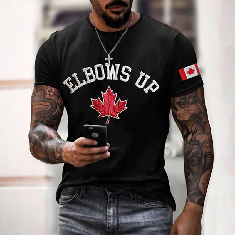 Comstylish Retro Canada Elbows Up Print Men's Casual Crew Neck T-shirt
