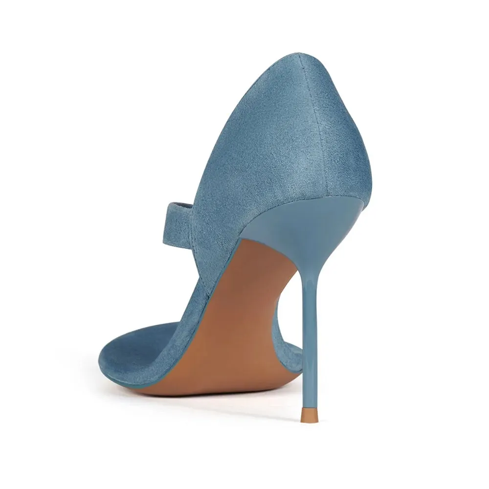 Blue Open Round Toe Flip Flops Women's Sandals with Stiletto Heel