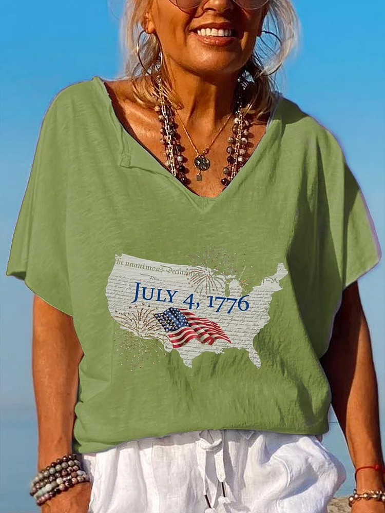 American Independence Day V Neck T-shirt-00062-Annaletters