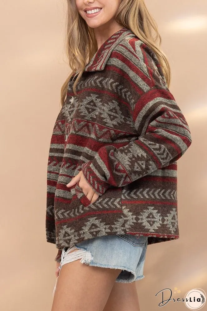 Lapel Button Up Aztec Jacket Winter Outfits Coat