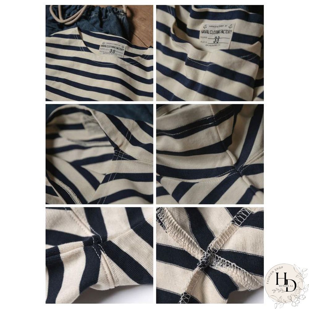 French Sailor Style Boat Neck Breton Striped Short-Sleeved T