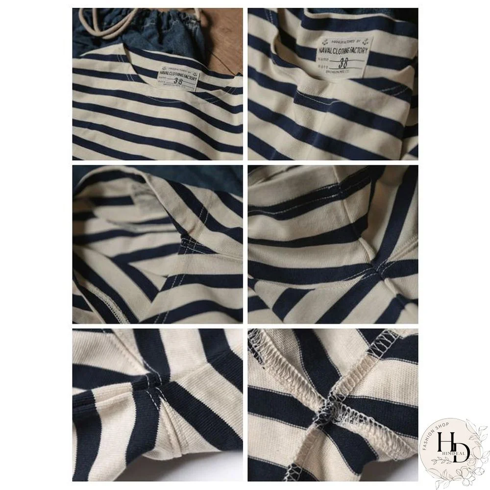 French Sailor Style Boat Neck Breton Striped Short-Sleeved T