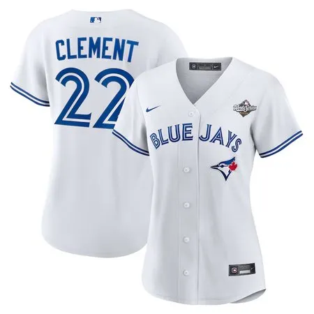 Women's Toronto Blue Jays #22 Ernie Clement  2025 World Series White Home Replica Jersey