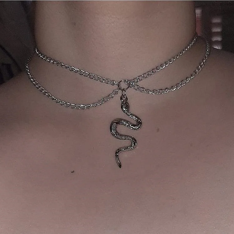 Silver snake necklace for hot girl