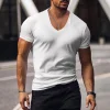Mens Solid Color Classic V-neck Basic Tee by Inlyline