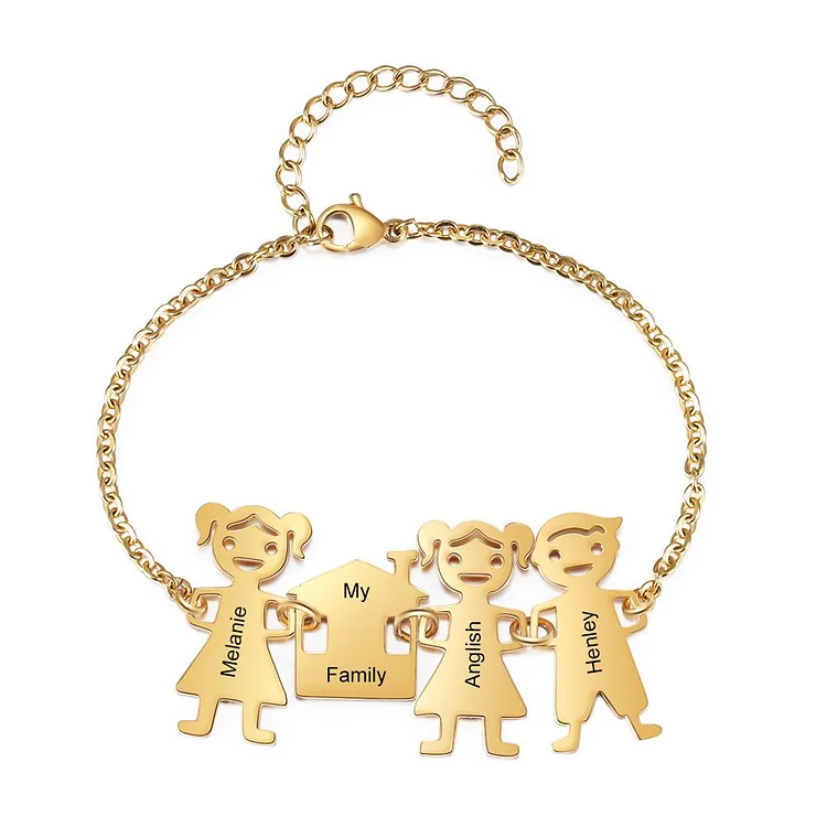 Family Bracelet with 3 Engraved Kids Charms