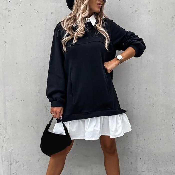 ⚡NEW SEASON⚡Casual Button Pocket Design Ruffle Hem Sweatshirt Dress