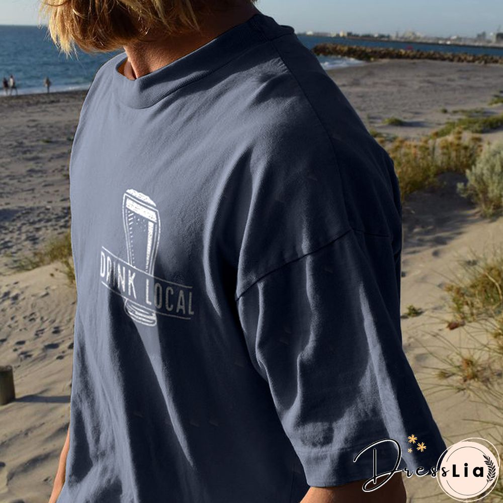 Fashion Casual Wine Print T-Shirt