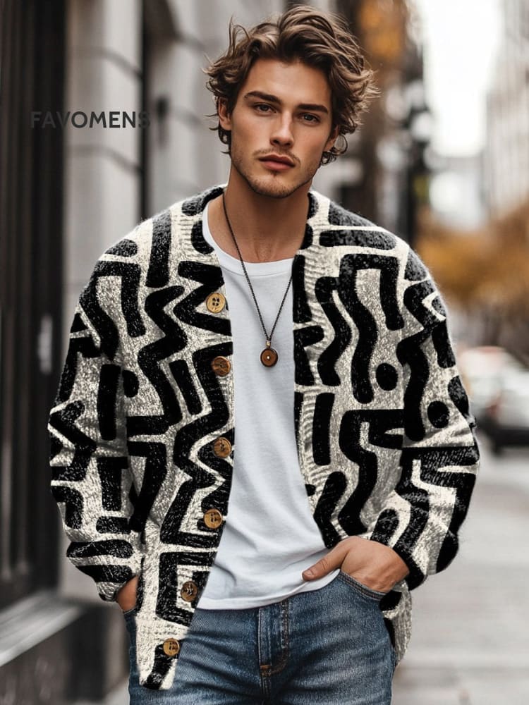 Casual Simple Art Print Buttoned Cardigan Sweater Multicolor / S