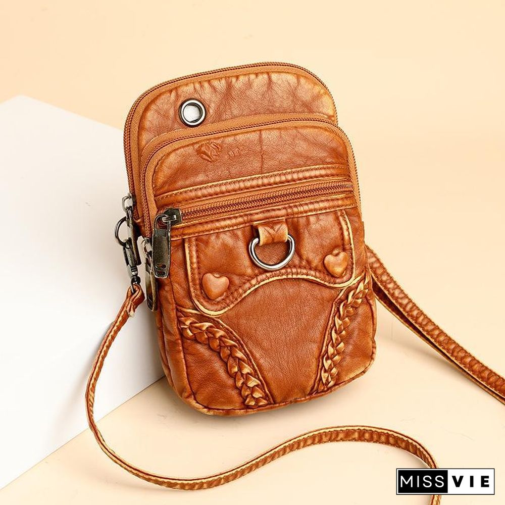 Retro Soft Women Zipper Shoulder Bag