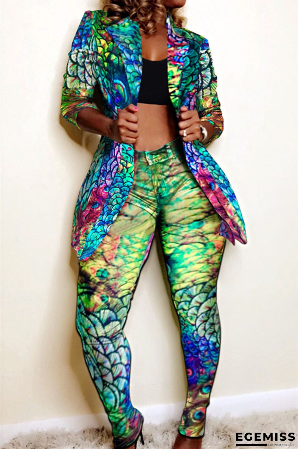 MalachiteGreen Fashion Casual Print Long-Sleeved Two-Piece Suit | EGEMISS