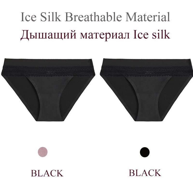 FINETOO 2PCS/Set Woman Lace Sexy Panties Ice Silk Women Underwear Seamless Low-Rise Lingerie Female Breathable Girls Panty 2021