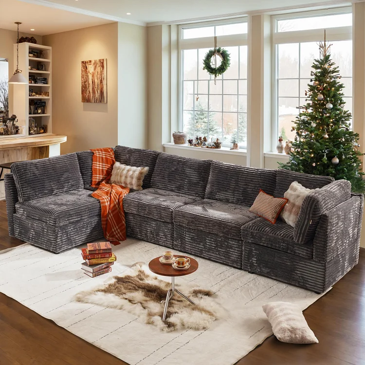 Shopicco 130.7" Modular Sectional Sofa Couch, L-Shaped Minimalist Couches, Modern Deep Seat Cloud Plush Corduroy Sofas Set