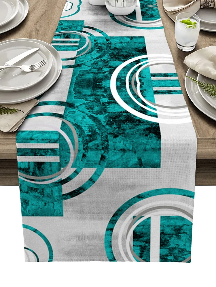 Abstract Retro Geometric Marble Texture Linen Table Runner Holiday Party Decoration Washable Dining Table Runner Wedding Decor