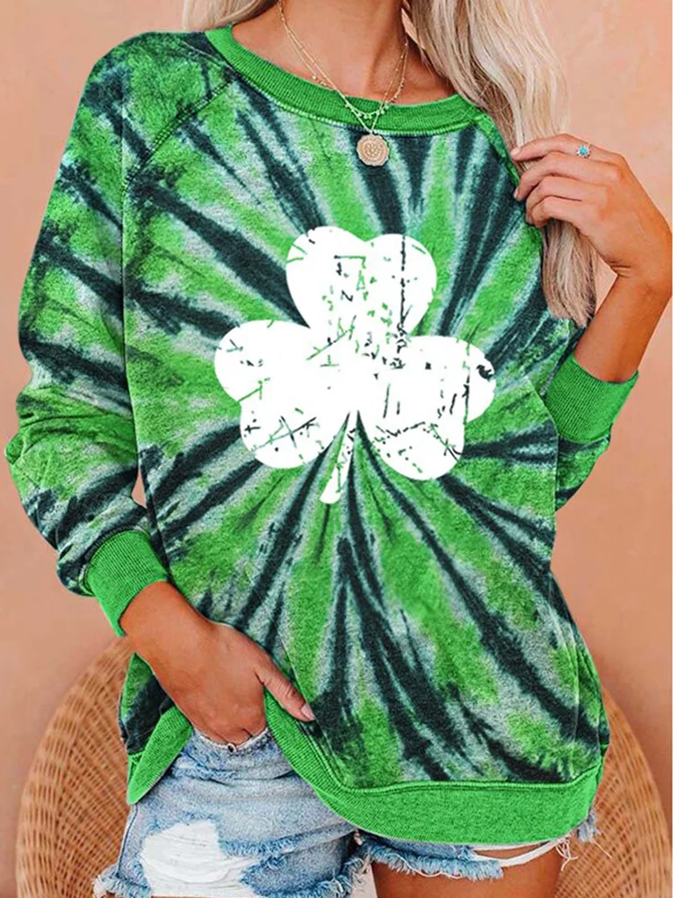 St. Patrick's Day Tie Dye Print Casual Sweatshirt