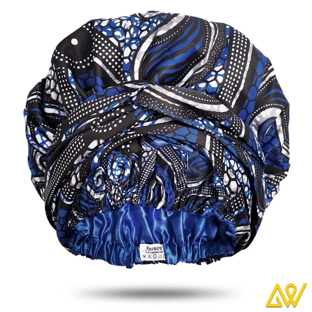African Print Head Wrap With Satin-Lined(Bluest) -AW1216