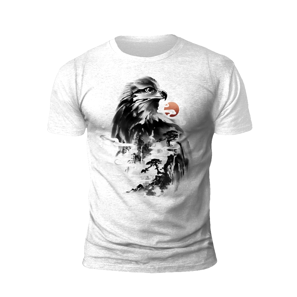 Eagle's Gaze: Sumi-e Style T-Shirt