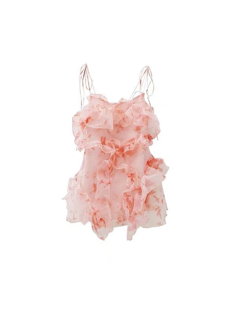 2022 New Summer Chic Mini Fairy Pink Irregular Sexy Halter Dress Women Ruffle Edge Party Vestidos Bodycon Sundress Design kawaii