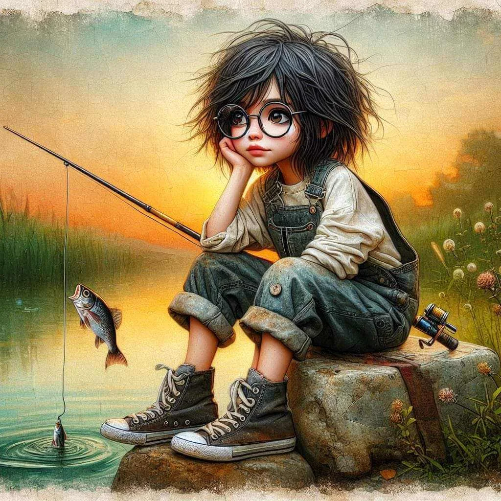 Little Girl Fishing (velvet cloth) AB drill full round/square diamond  painting