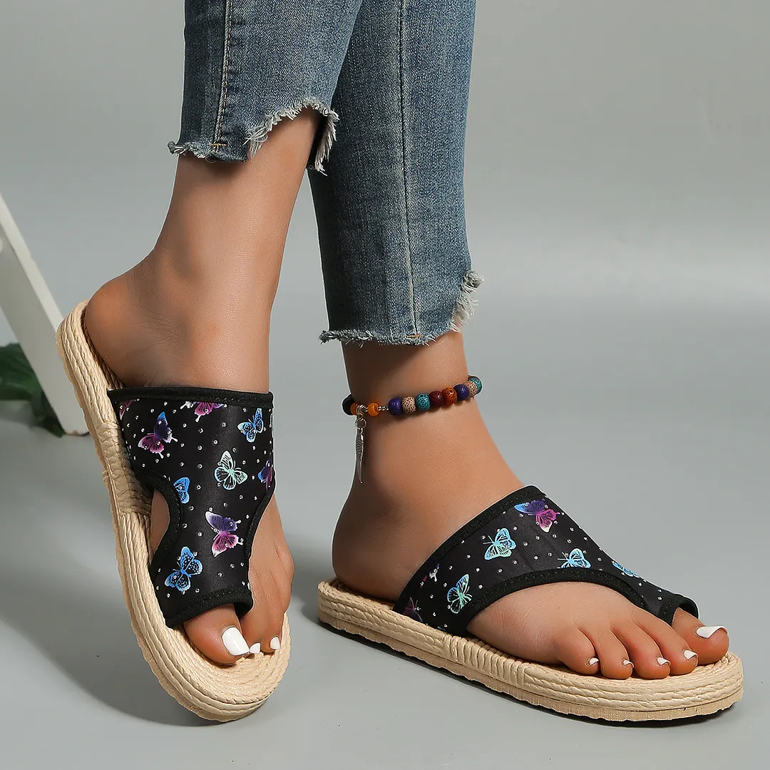 Breakj Breakj Size Slippers Female 2024 Summer Butterfly Print Set Toe Light Bubble Bottom Outside Wear Casual Beach Women's Shoes