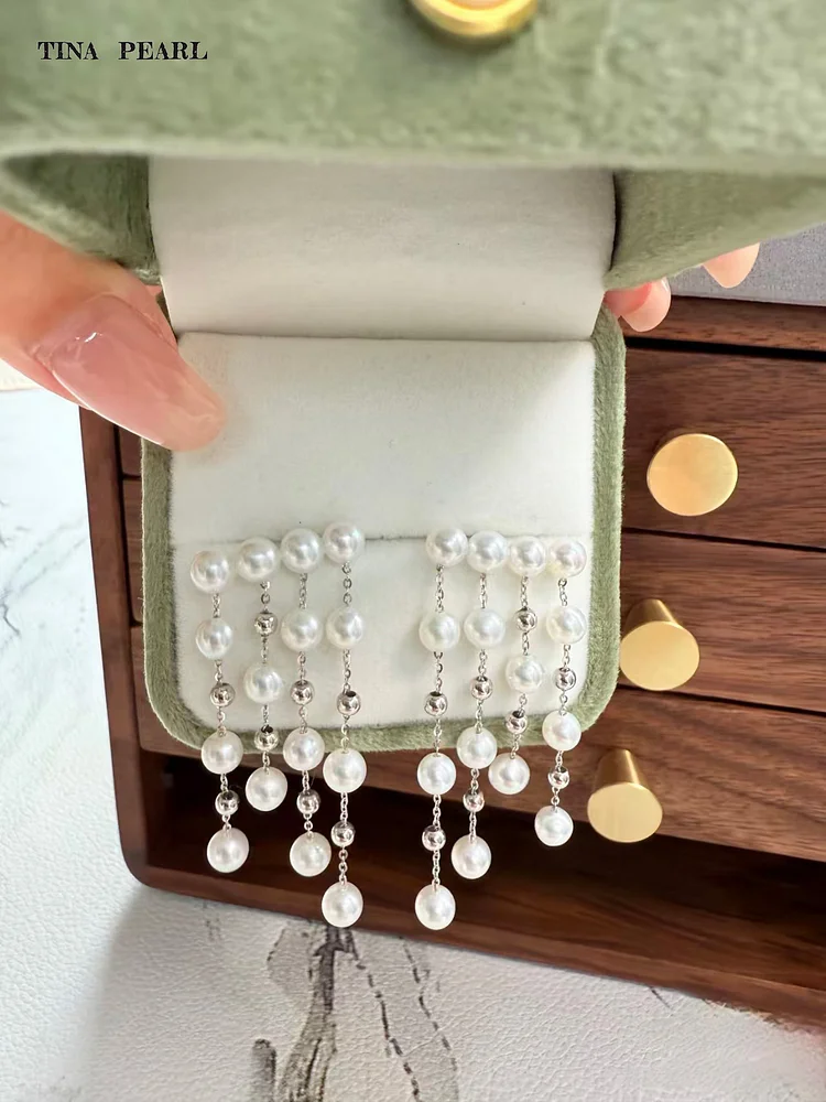 2026 TINA Jewelry Freshwater pearl +925 silver waterfall pearl stud earrings