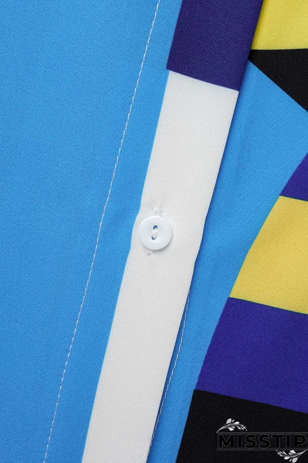 Blue Casual Print Patchwork Buckle Turndown Collar Shirt Dress Dresses