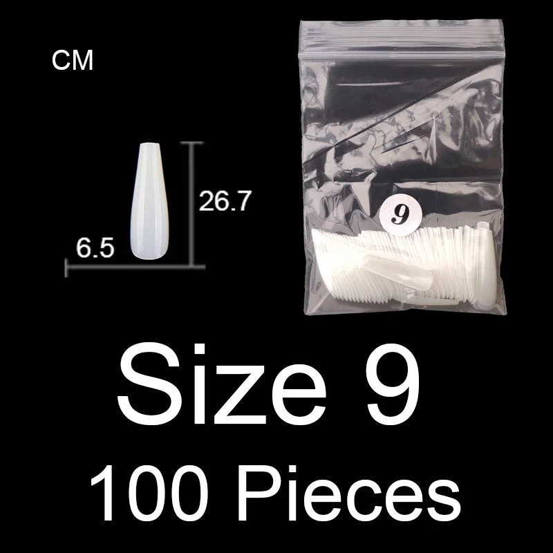 100 Pieces Full Cover Coffin Nails Single Size Ballet Shape Ballerina False Nail Tips Natural Transparent Size 0 ~ 9 Available-Nail Inspo