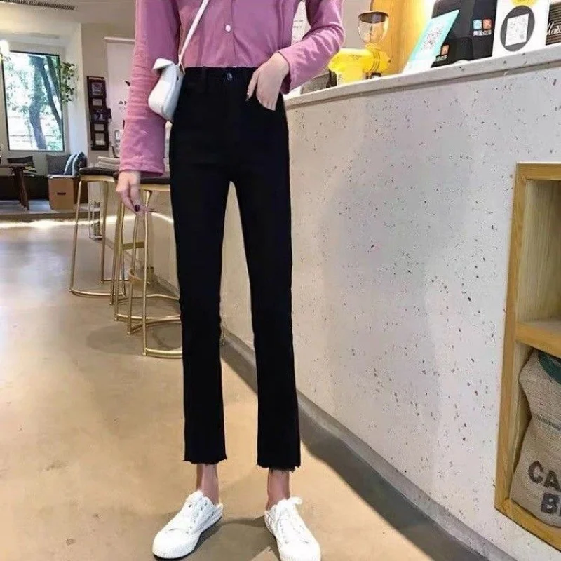 Toloer Toloer Black Jeans Women's Fall 2024 New High Waist Loose And Versatile Show Thin High Wide Legs Eight Nine Minutes Pants-Outfit Ideas